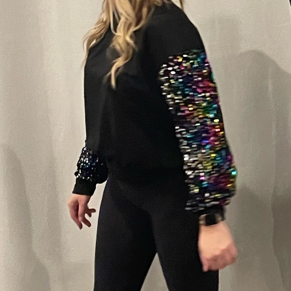 Black Sequin Sleeve Sweatshirt - Picture 5 of 5